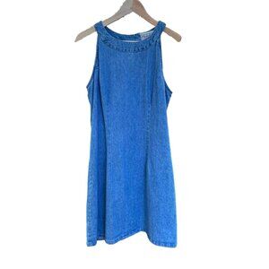 Vintage High Neck Tank Blue Denim Sheath Above the Knee Mini Dress